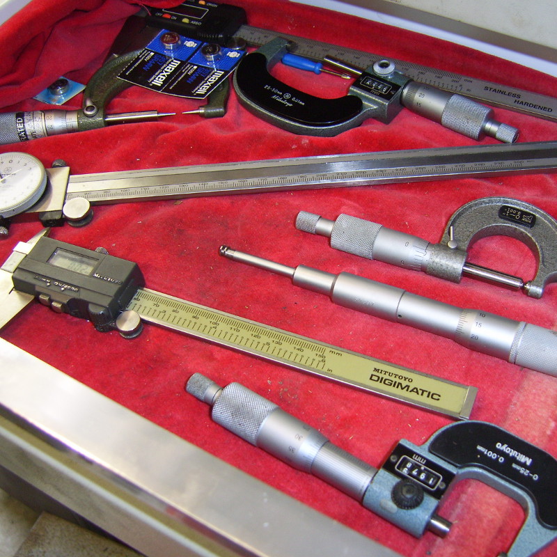 Precision measuring tools in the Cyltest workshop - Vernier callipers and micrometers.